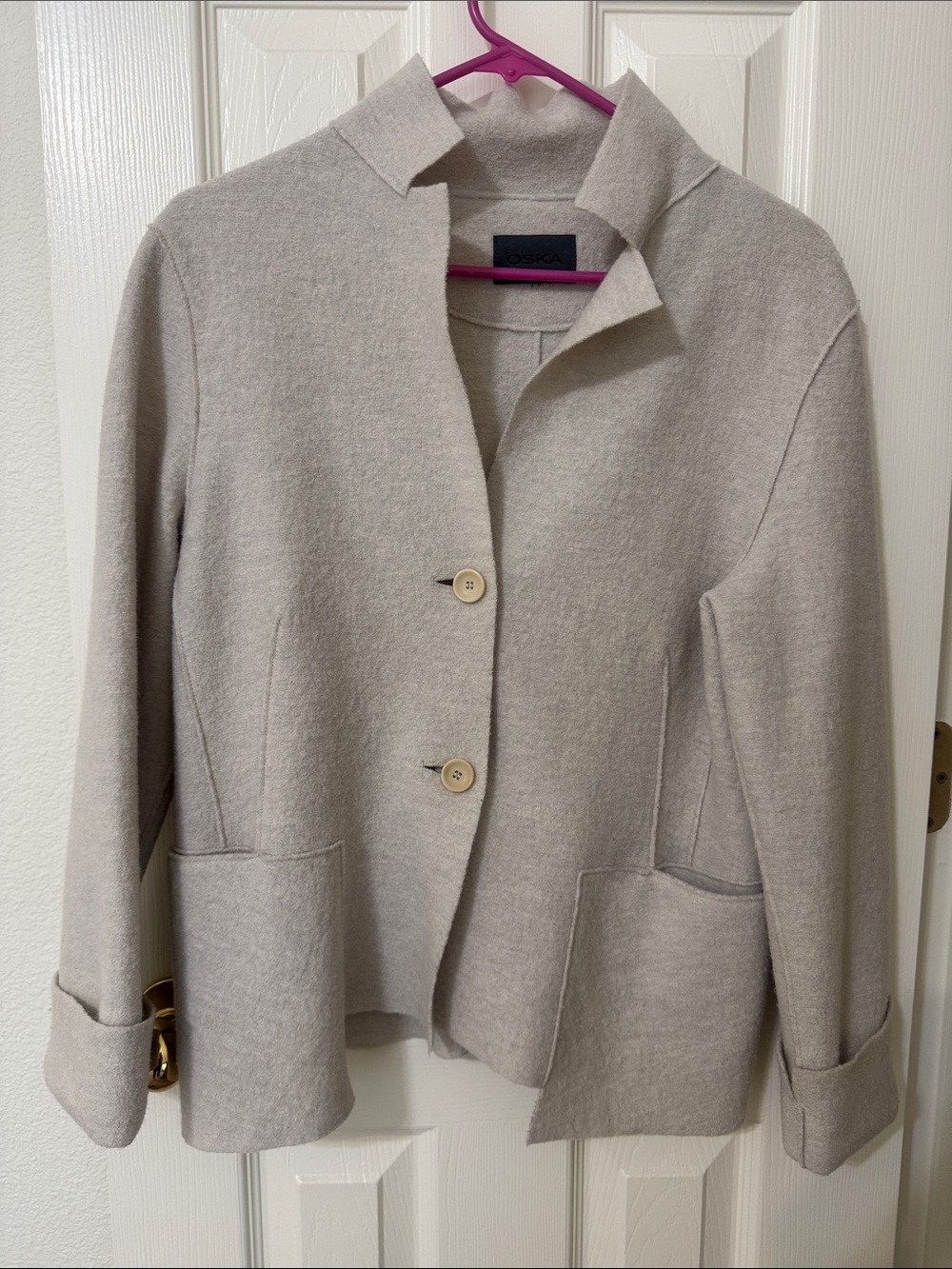 OSKA Cream Notch Collar Wool-Blend Button Jacket